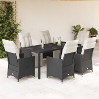 vidaXL 7-tlg. Garten-Essgruppe mit Kissen Schwarz Poly Rattan