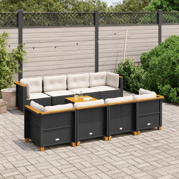 vidaXL 9-tlg. Garten-Sofagarnitur mit Kissen Schwarz Poly Rattan