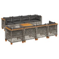 vidaXL 9-tlg. Garten-Sofagarnitur mit Kissen Grau Poly Rattan