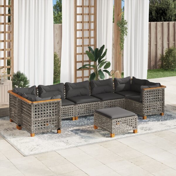 vidaXL 8-tlg. Garten-Sofagarnitur mit Kissen Grau Poly Rattan