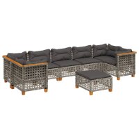 vidaXL 8-tlg. Garten-Sofagarnitur mit Kissen Grau Poly Rattan