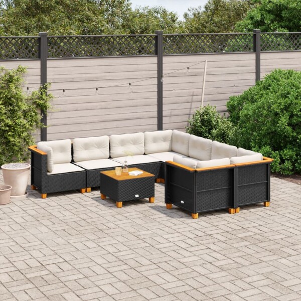 vidaXL 9-tlg. Garten-Sofagarnitur mit Kissen Schwarz Poly Rattan