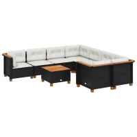 vidaXL 9-tlg. Garten-Sofagarnitur mit Kissen Schwarz Poly Rattan