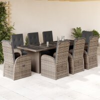 vidaXL 9-tlg. Garten-Essgruppe mit Kissen Grau Poly Rattan