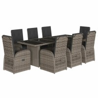 vidaXL 9-tlg. Garten-Essgruppe mit Kissen Grau Poly Rattan