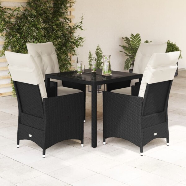 vidaXL 5-tlg. Garten-Essgruppe mit Kissen Schwarz Poly Rattan