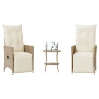 vidaXL 3-tlg. Bistro-Set mit Kissen Beige Poly Rattan