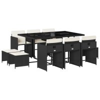 vidaXL 11-tlg. Garten-Essgruppe mit Kissen Schwarz Poly...