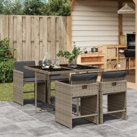 vidaXL 5-tlg. Garten-Essgruppe mit Kissen Grau Poly Rattan