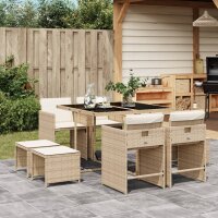 vidaXL 9-tlg. Garten-Essgruppe mit Kissen Beige Poly Rattan