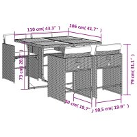 vidaXL 5-tlg. Garten-Essgruppe mit Kissen Schwarz Poly Rattan