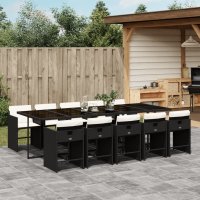 vidaXL 11-tlg. Garten-Essgruppe mit Kissen Schwarz Poly...