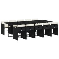 vidaXL 11-tlg. Garten-Essgruppe mit Kissen Schwarz Poly...