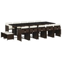 vidaXL 15-tlg. Garten-Essgruppe mit Kissen Braun Poly Rattan