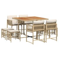 vidaXL 9-tlg. Garten-Essgruppe mit Kissen Beige Poly Rattan