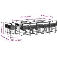 vidaXL 15-tlg. Garten-Essgruppe mit Kissen Grau Poly Rattan