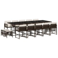 vidaXL 15-tlg. Garten-Essgruppe mit Kissen Braun Poly Rattan