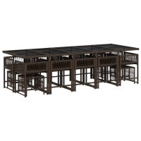 vidaXL 15-tlg. Garten-Essgruppe mit Kissen Braun Poly Rattan