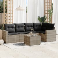 vidaXL 6-tlg. Garten-Sofagarnitur mit Kissen Hellgrau Poly Rattan