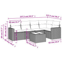 vidaXL 6-tlg. Garten-Sofagarnitur mit Kissen Hellgrau Poly Rattan