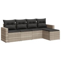 vidaXL 5-tlg. Garten-Sofagarnitur mit Kissen Hellgrau Poly Rattan