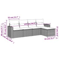 vidaXL 5-tlg. Garten-Sofagarnitur mit Kissen Hellgrau Poly Rattan