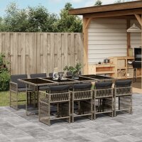 vidaXL 9-tlg. Garten-Essgruppe mit Kissen Grau Poly Rattan