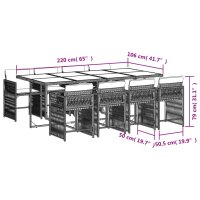 vidaXL 9-tlg. Garten-Essgruppe mit Kissen Grau Poly Rattan