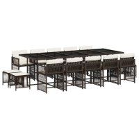 vidaXL 15-tlg. Garten-Essgruppe mit Kissen Braun Poly Rattan