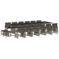 vidaXL 17-tlg. Garten-Essgruppe mit Kissen Grau Poly Rattan