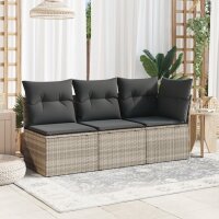 vidaXL Garten-Ecksofa mit Kissen Hellgrau Poly Rattan