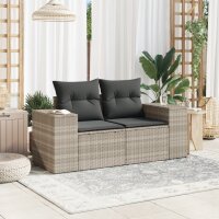 vidaXL Gartensofa mit Kissen 2-Sitzer Hellgrau Poly Rattan