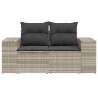 vidaXL Gartensofa mit Kissen 2-Sitzer Hellgrau Poly Rattan