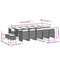 vidaXL 15-tlg. Garten-Essgruppe mit Kissen Grau Poly Rattan