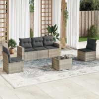 vidaXL 6-tlg. Garten-Sofagarnitur mit Kissen Hellgrau Poly Rattan