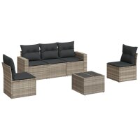 vidaXL 6-tlg. Garten-Sofagarnitur mit Kissen Hellgrau Poly Rattan