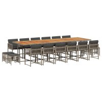 vidaXL 17-tlg. Garten-Essgruppe mit Kissen Grau Poly Rattan
