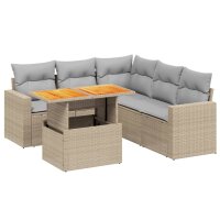 vidaXL 6-tlg. Garten-Sofagarnitur mit Kissen Beige Poly...