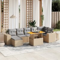 vidaXL 8-tlg. Garten-Sofagarnitur mit Kissen Beige Poly Rattan