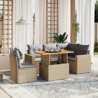 vidaXL 6-tlg. Garten-Sofagarnitur mit Kissen Beige Poly...