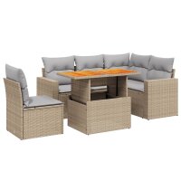 vidaXL 6-tlg. Garten-Sofagarnitur mit Kissen Beige Poly...