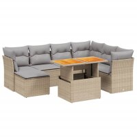 vidaXL 8-tlg. Garten-Sofagarnitur mit Kissen Beige Poly Rattan