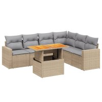 vidaXL 7-tlg. Garten-Sofagarnitur mit Kissen Beige Poly Rattan