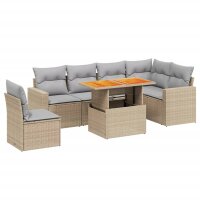 vidaXL 7-tlg. Garten-Sofagarnitur mit Kissen Beige Poly Rattan