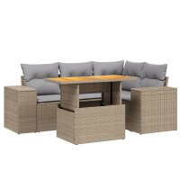 vidaXL 5-tlg. Garten-Sofagarnitur mit Kissen Beige Poly...