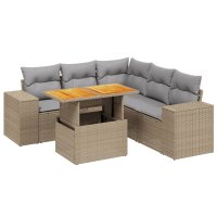 vidaXL 6-tlg. Garten-Sofagarnitur mit Kissen Beige Poly Rattan