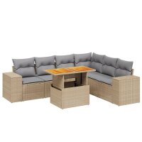 vidaXL 7-tlg. Garten-Sofagarnitur mit Kissen Beige Poly Rattan