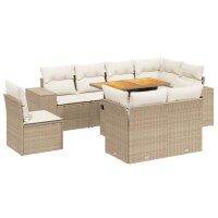 vidaXL 9-tlg. Garten-Sofagarnitur mit Kissen Beige Poly Rattan