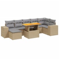 vidaXL 8-tlg. Garten-Sofagarnitur mit Kissen Beige Poly Rattan