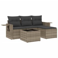 vidaXL 4-tlg. Garten-Sofagarnitur mit Kissen Hellgrau Poly Rattan